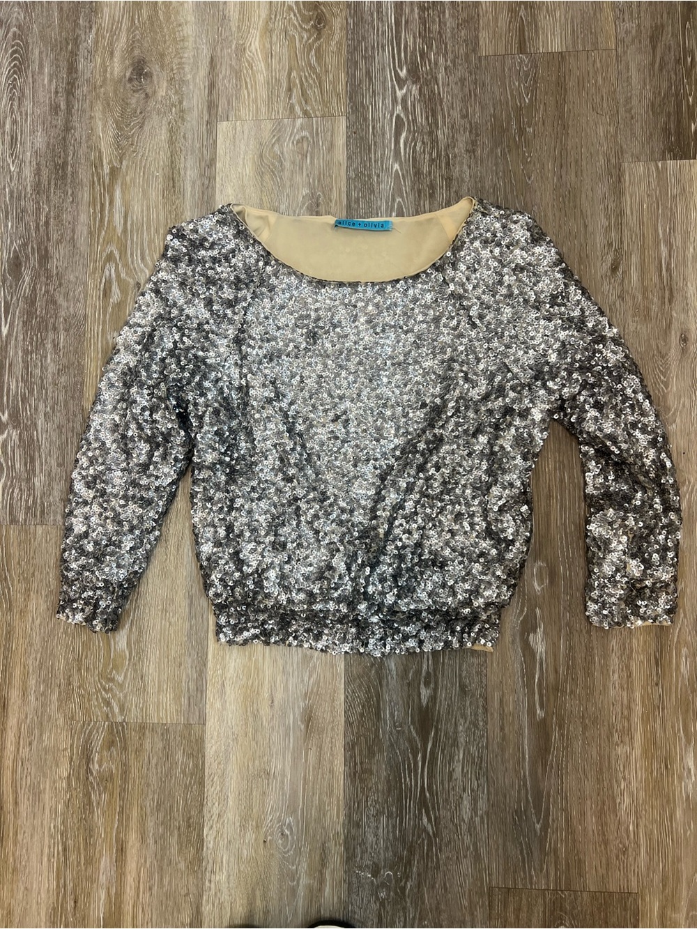 Alice + Olivia Silver Sequin Party Top